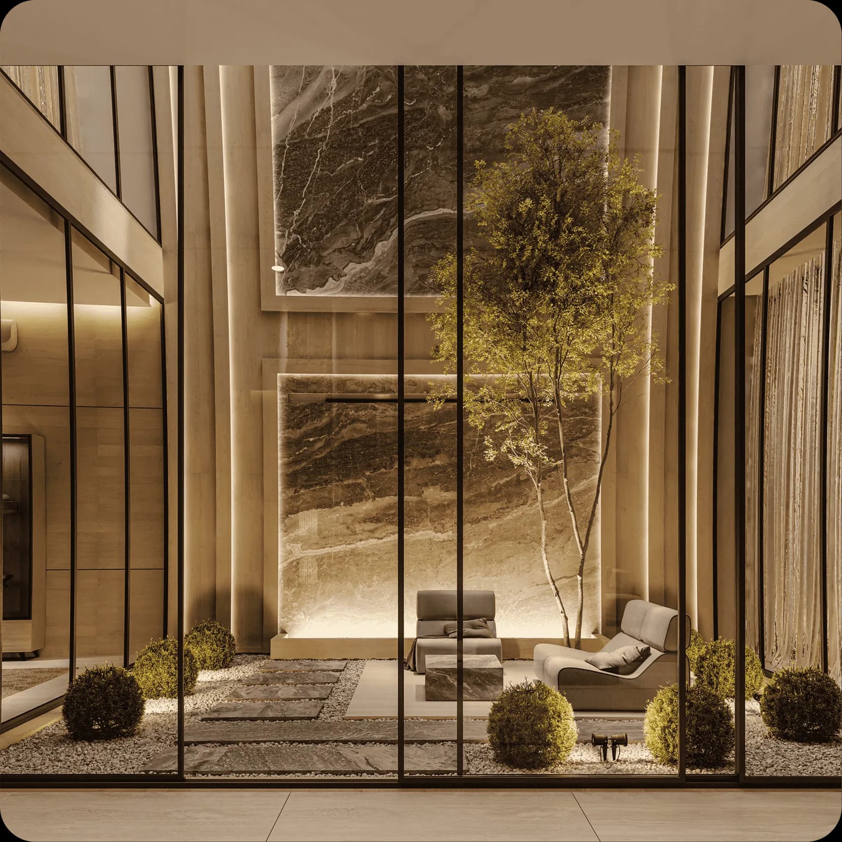 مشروع صالة مفتوحة مع حديقة – تصميم داخلي بإشراف المهندس أحمد المبيض