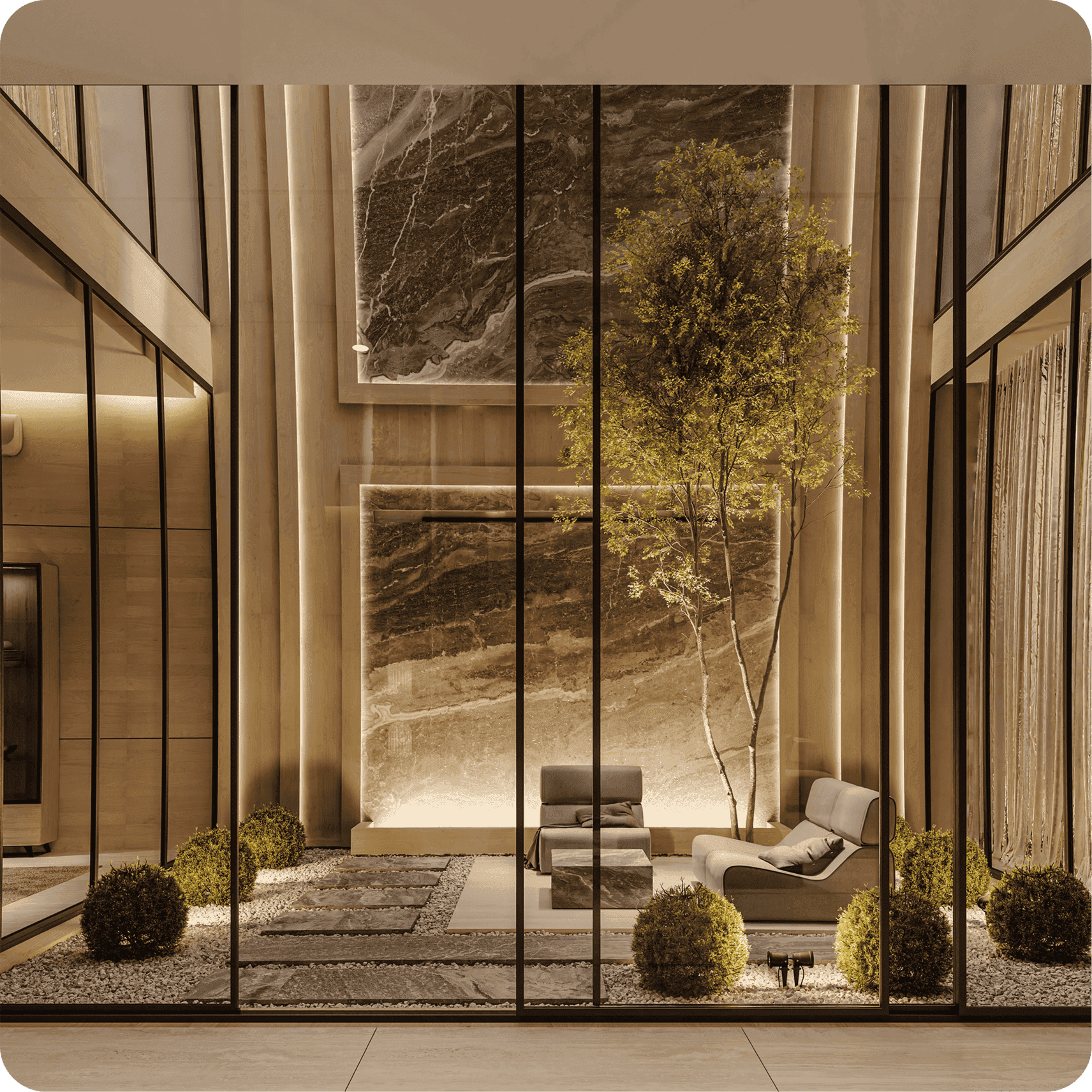 مشروع صالة مفتوحة مع حديقة – تصميم داخلي بإشراف المهندس أحمد المبيض